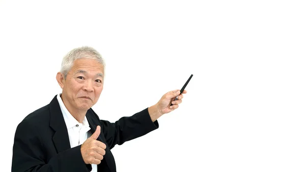 Glücklich Geschäft asiatische Mann Manager Erfolg glücklich präsentieren auf whi — Stockfoto