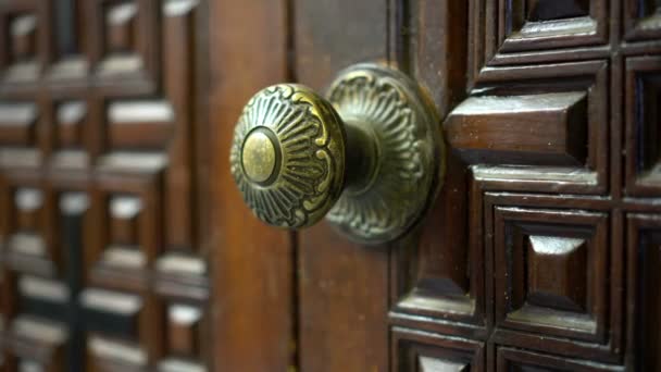 Egypt Door Knob Details Crafted Wooden Door Islamic Influence Design — Stock Video