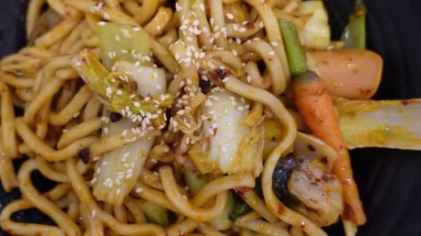 Mala Biberli Domuz Kızarmış Şehriye Yemek Çin Sichuan Mutfağı Baharatlı — Stok video