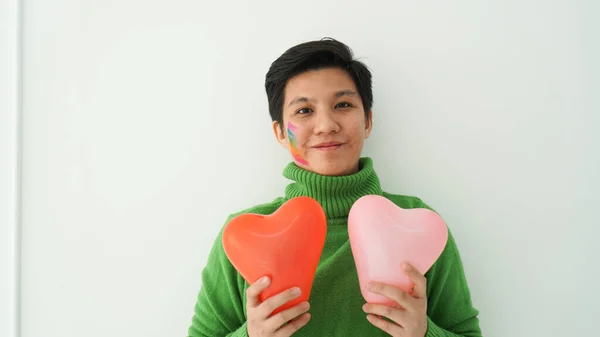 Romántico Feliz Amor Asiático Gay Lesbiana Mujer Feliz Celebración Corazón — Foto de Stock