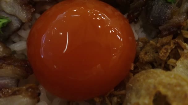 Soy Sauce Cured Pickled Egg Yolk Steak Beef Rice Garlic — Stock Video