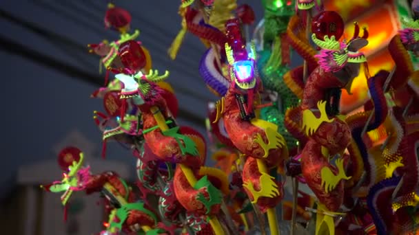 Illuminated Dragon Toy China Town Night Chinese New Year Decoration — Stock Video