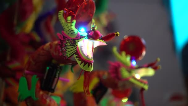 Illuminated Dragon Toy China Town Night Chinese New Year Decoration — Stock Video