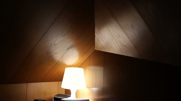 Plafond Bois Pour Chambre Coucher Mansardée Style Minimal Avec Lampe — Video