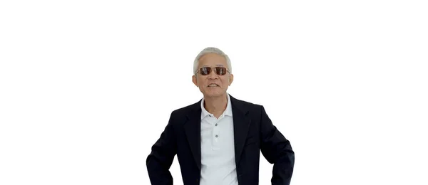 Aziatisch Senior Executive Zakenman Slimme Casual Pak Jas Bedrijf Met — Stockfoto
