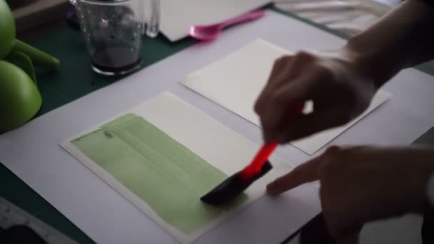 Druckgrafik Cyanotyp Vorbereitung Prozess Beschichtung Grüne Substanz Bevor Sie Der — Stockvideo