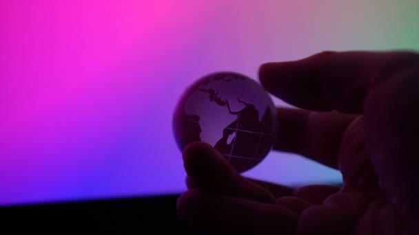 Human Hand Support Our World Globe Transparent Earth Colorful Bright — Stock Video