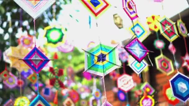 Kulturelle Bunte Festliche Ornamente Hängenden Handwerklichen Stoff Von Indochina Südostasiatischen — Stockvideo