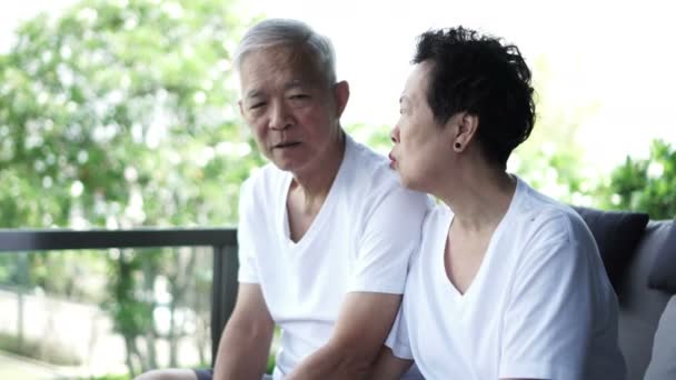 Asian Senior Couple Consoling Discuss Problem Each Other — Stock Video