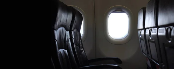 Empty Passenger Seat Rows Plane Panning Shot Airline Business Problem — Stock Photo, Image