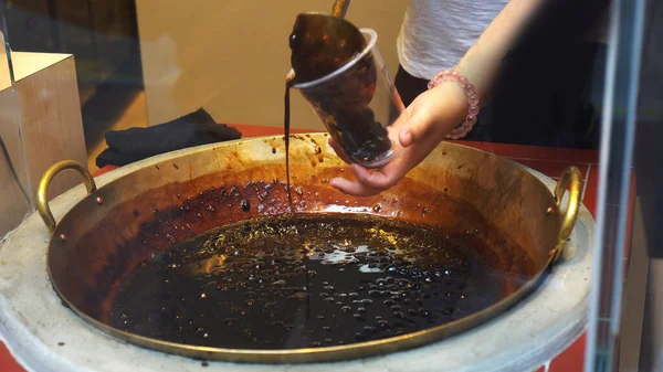 Produzione Zucchero Canna Bruciato Boba Tapioca Negozio Latte Hong Kong — Foto Stock