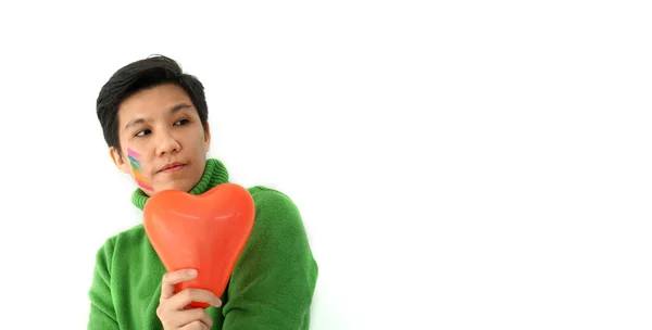 Молодий Азіатський Томбой Шукає Кохання Партнерство Позитивних Емоцій Дня Валентинки — стокове фото