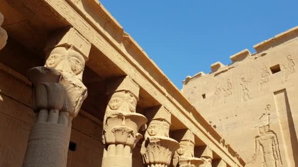 Philae Temple Aswan Egypt Entrance Hathor Columns — Stock Video