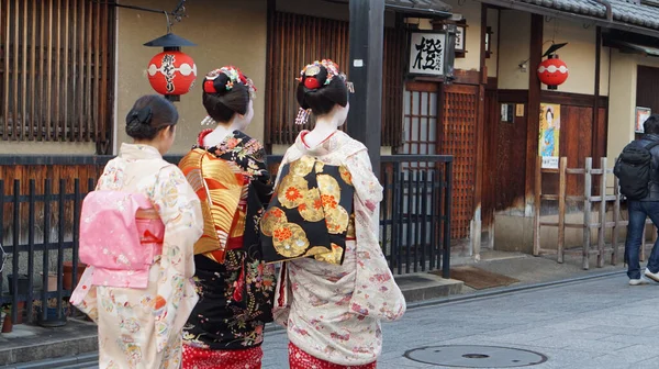 Kyoto Japon Geisha Maiko Marche Sur Allée Style Japonais Tout — Photo