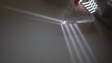 El çevirme prizması ışık bozulması ve gökkuşağı spektrum deneyini gösteriyor.