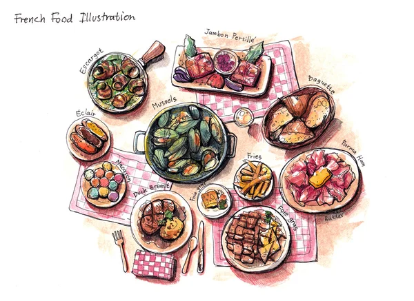 Fransk mad illustration - Stock-foto