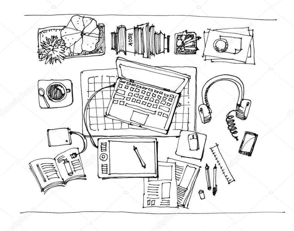 working table top view illustration
