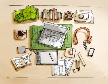 working table top view illustration clipart