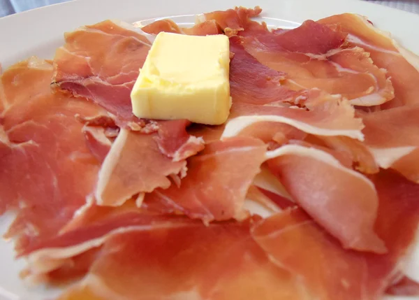 Parma raw ham with butter — Stock Photo, Image