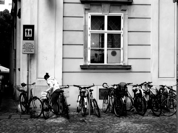 Bicycle parking in front of building