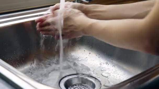 Washing Hands Cleaning with hygiene to elbow — Stock Video