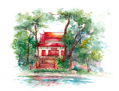 Kırmızı klasik Asya bina