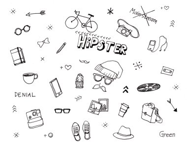 Hipster el çizilmiş öğeleri