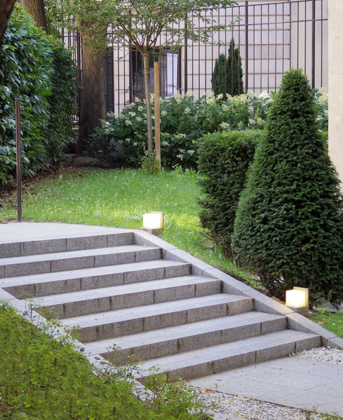 Garden landscape design stair with light — Stock Photo, Image