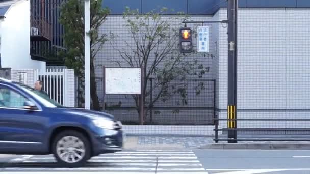 Commuter and traffic crossing at ordinary regular street view — Stock Video