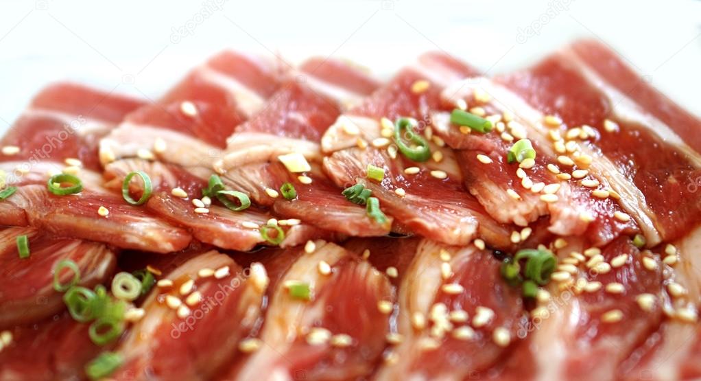 Raw beef slices for barbecue or yakiniku