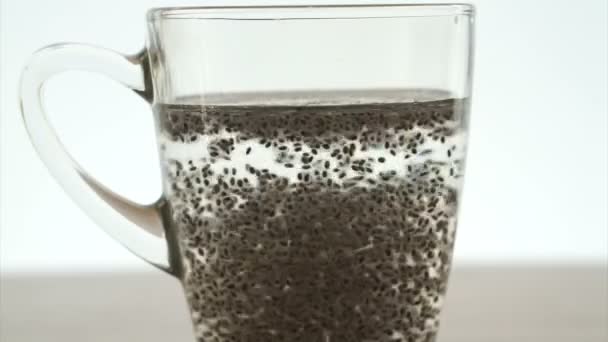 Chia seeds soaked up in water — Stock Video