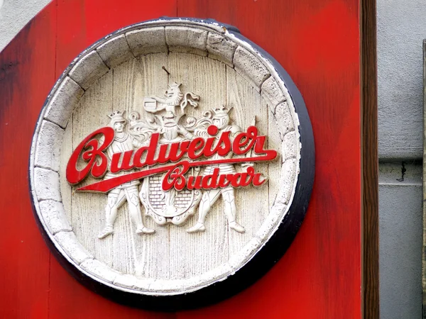 Budweiser beer, wooden medival style logo — Stock Photo, Image