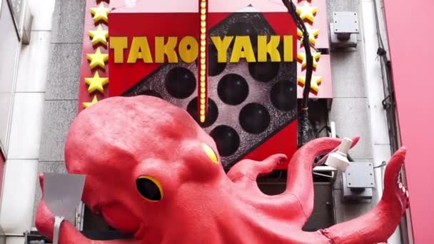 Osaka, Japan - mars 2015: takoyaki japanska bläckfisk mjöl bollen. Traditionell Japan mellanmål mat — Stockvideo