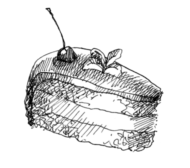 Kirazlı el çizimi çikolatalı kek.