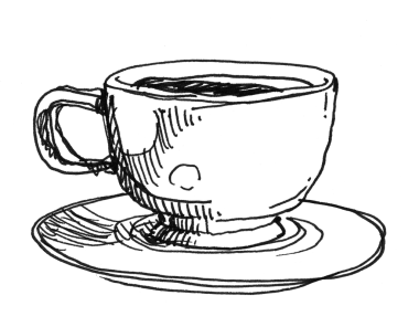 Sıcak kahve ya da çikolatalı bardak el, outliine çizim sanatı.