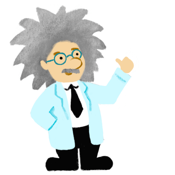 Bilim adamı Kimyacı, profesörle birlikte eski öğretmen. Çizgi film illüstrasyonunu açıklıyor.