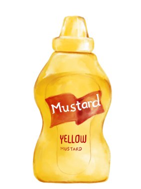 Sarı hardal şişesi suluboya resim çizimi