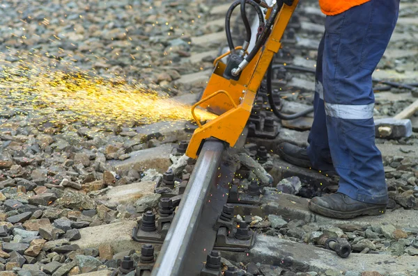 Grinding railway track — Stock Photo, Image