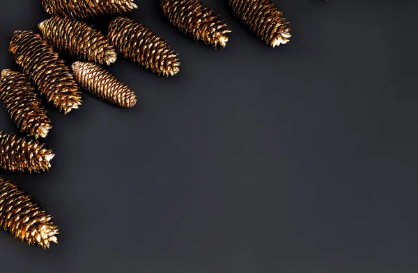 Podzimní Minimalista Jednoduchá Kompozice Matné Černé Zlaté Barvě Zimní Výzdoba — Stock fotografie