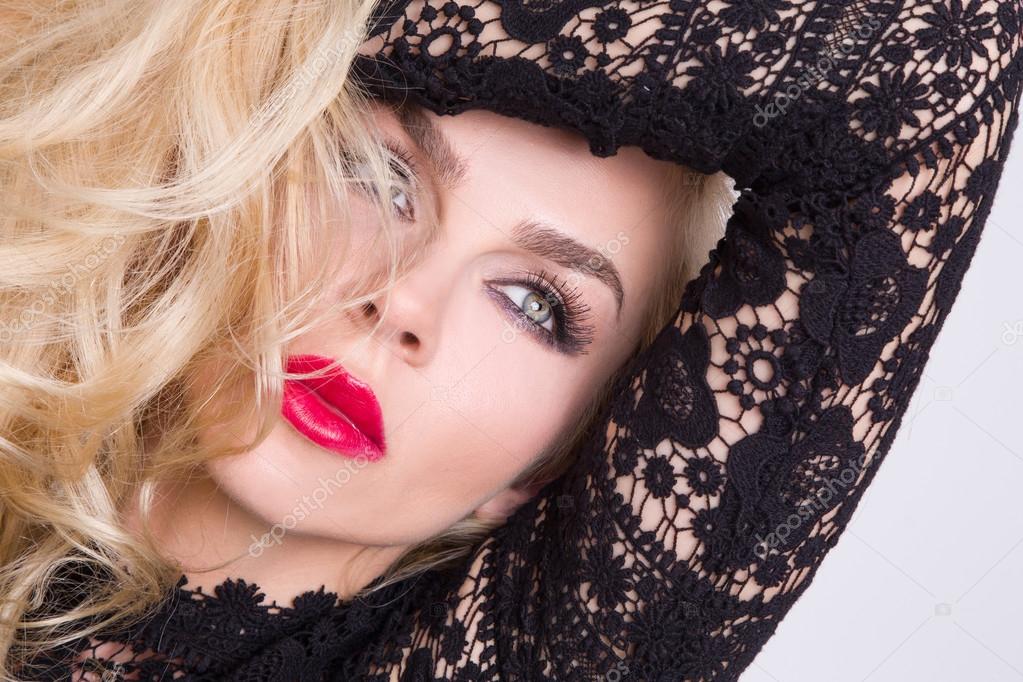 Beautiful Sexy Blond Hair Woman Model In A Cute Little Face Makeup