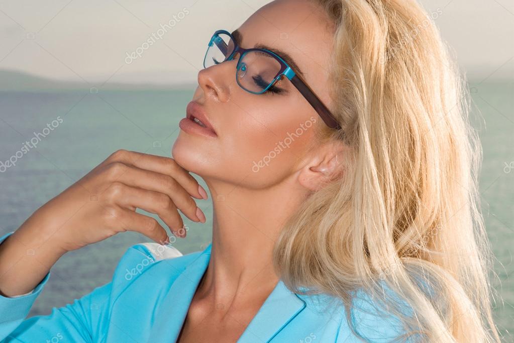 Beautiful Blond Hair Sexy Woman Young Girl Model In Black And