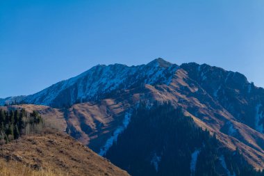 Kazakistan 'ın Alamty şehri yakınlarındaki Tian-Shan dağında harika güneşli bir gün. 