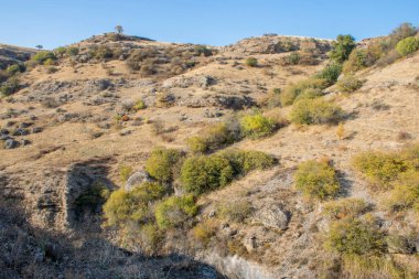 Sonbahar mevsiminde renkli ağaçlı dağların manzarası