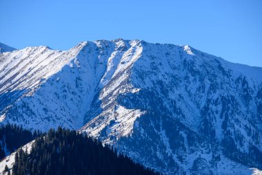 Kazakistan 'ın Alamty kenti yakınlarındaki Tian-Shan dağında harika güneşli bir gün. Orta Asya 'da tırmanış, yürüyüş ve yürüyüş için en iyi yer..