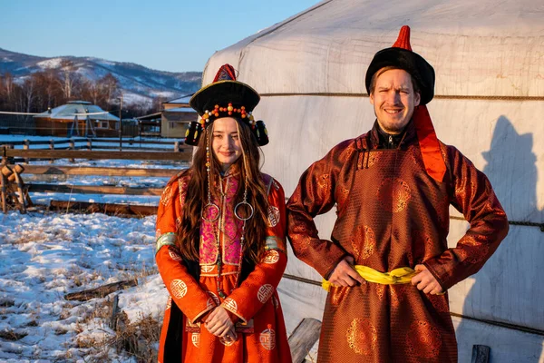 Ulan Ude Russia February 2020 Young People Traditional Buryatian Clothes — 图库照片