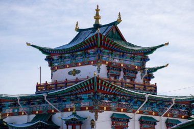 Ivolginsky Datsan Manastırı, Rusya - Ocak 2020: Ivolginsky Datsan Manastırı güneşli kış gününde. Buryatia 'nın Ulan-Ude şehrinin yakınında bulunan Budist Tapınağı..