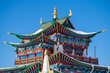 Ivolginsky Datsan Manastırı, Rusya - Ocak 2020: Ivolginsky Datsan Manastırı güneşli kış gününde. Buryatia 'nın Ulan-Ude şehrinin yakınında bulunan Budist Tapınağı..