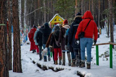 Barguzin, Rusya - Şubat 2020: Buryatia, Sibirya 'daki Barguzin dağ bölgesindeki Yanzhima tanrıçasının Budist tapınağı.