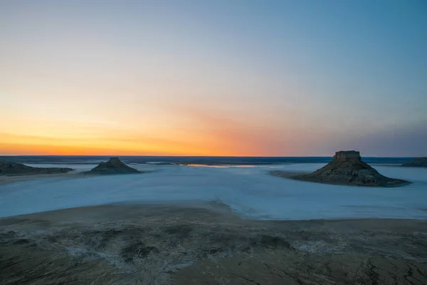 Sunrise Saline Kenderly Plateau Ustyurt Kazakhstan Desert Aktau Region Morning — Stock Photo, Image