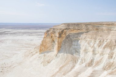 Bosjira dağ kanyonu, Ustyurt platosundaki en yüksek kaya ve çatlakların havadan görünüşü. Kazakistan Çölü, Aktau Bölgesi 